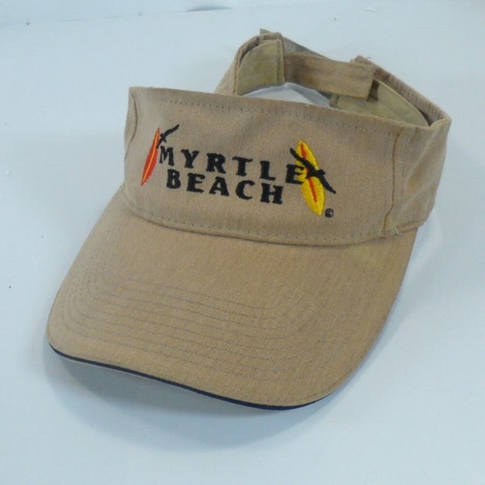 VTG Myrtle Beach South Carolina Strapback Sun Visor Cap Hat Beige Beach Surfing